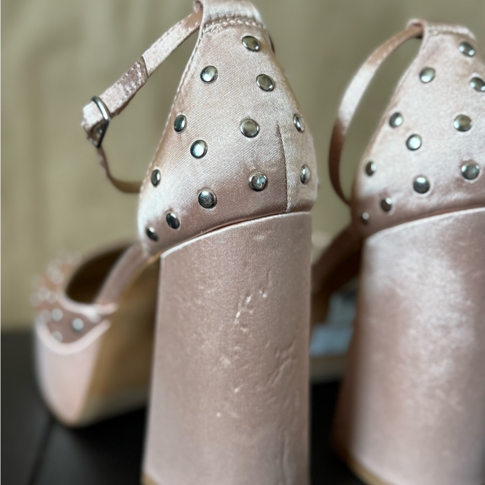 Silent D for Anthropologie Grace platform block heel in ballerina pink satin - Picture 7 of 8